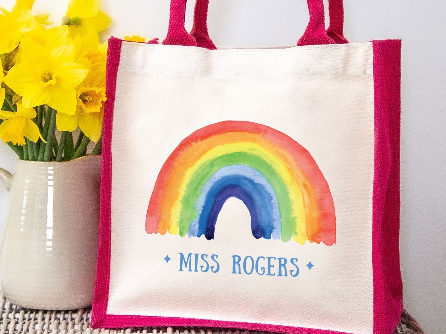 Sac Personnalisé, Sac en Toile Arc-En-Ciel, Cadeau Enseignant Jute