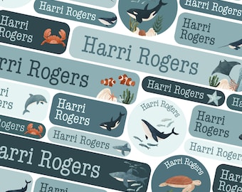 50 or 123 Stick On Name Labels, Underwater Name Labels, School Name Stickers, School Name Tags, Children’s Name Labels for Clothes