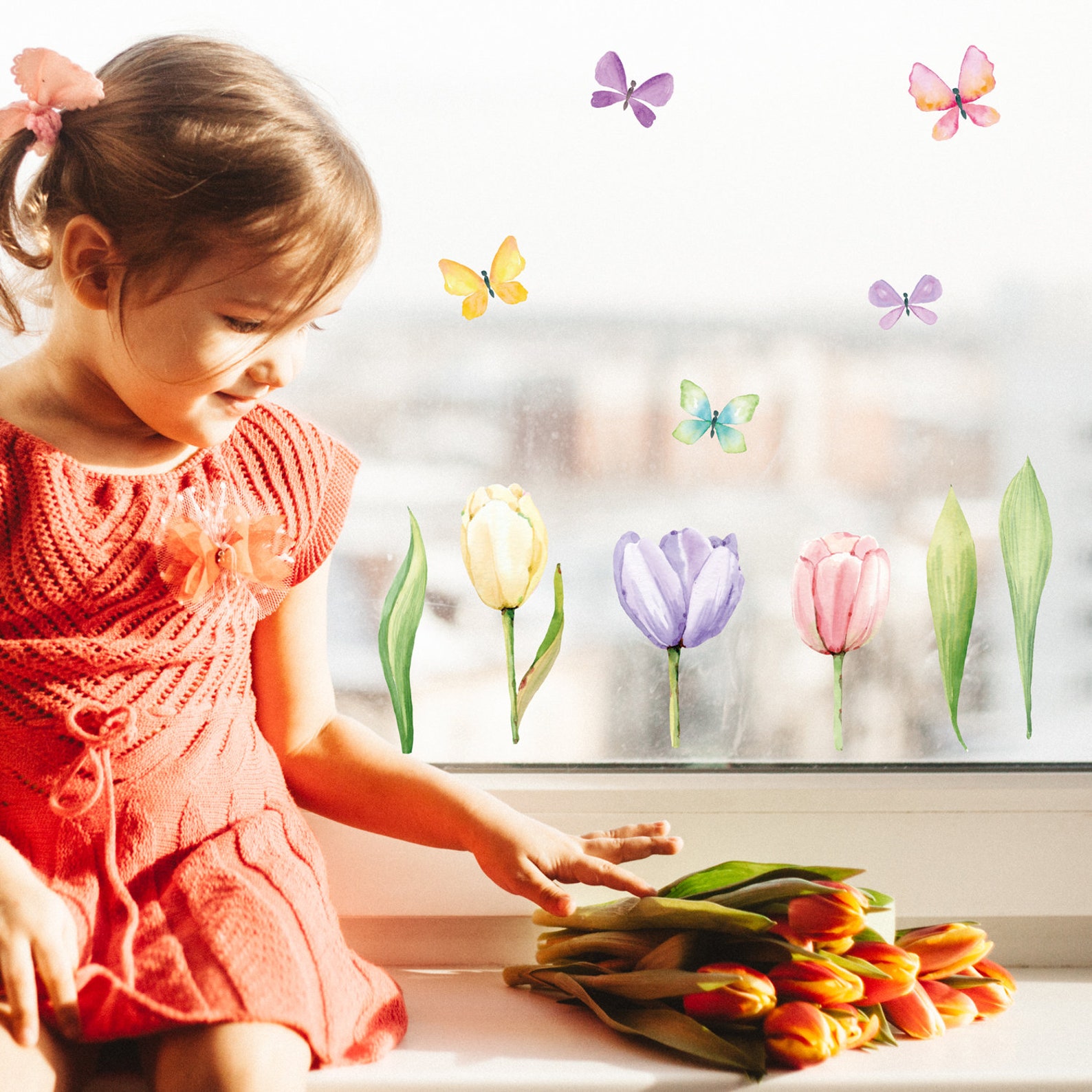 Tulip Window Stickers Flower Window Stickers Flower Window Etsy