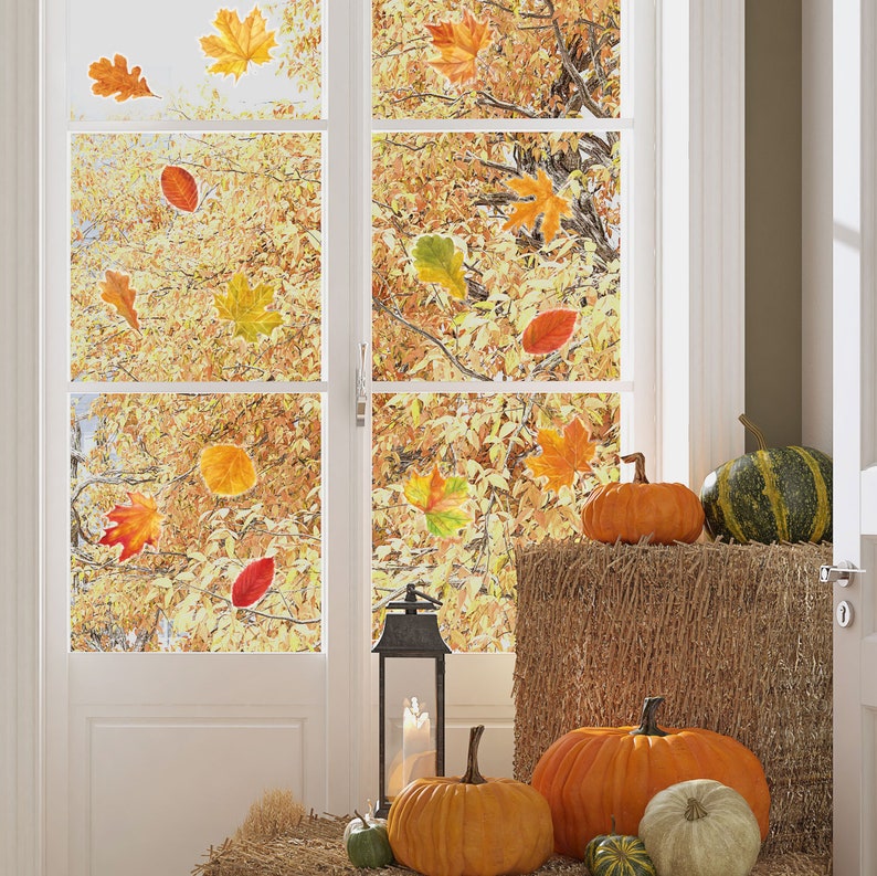 Autumn leaves window stickers, Autumnal leaves window sticker, Autumn decoration, Fall decoration, Autumn window stickers image 1