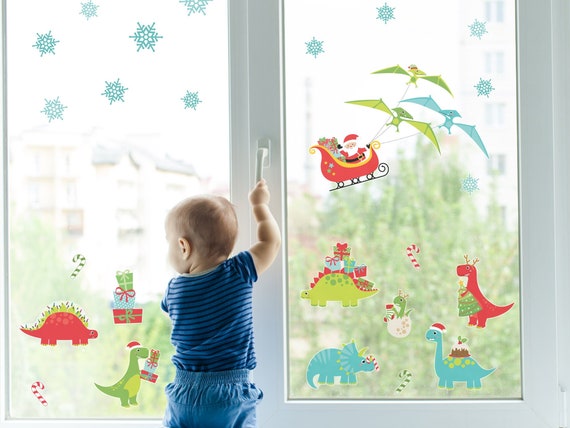 Christmas Dinosaur Window Stickers, Christmas Window Decal, Christmas  Window Stickers, Dinosaur Christmas Window Stickers 