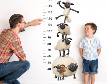Adhesivo de pared con medidor de altura de Shaun la Oveja para habitaciones infantiles