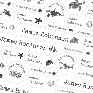 Personalised sea creatures name labels, School name tags, School name labels