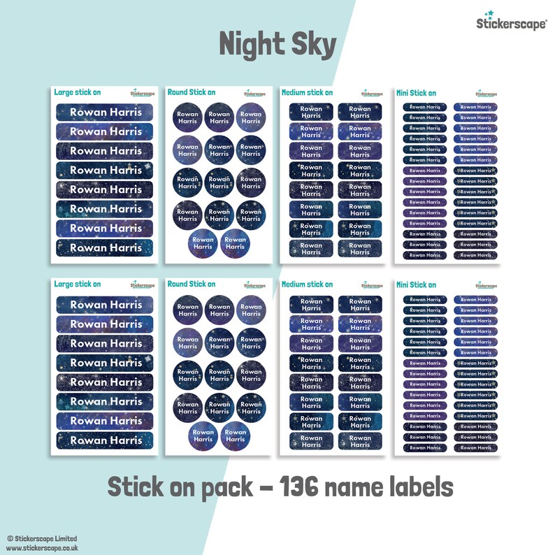 Personalised night sky name labels, School name tags, School name labels, galaxy name stickers image 3