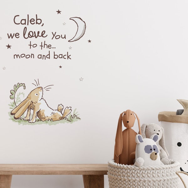 Personalised Guess How Much I Love You wall sticker, Love You To The Moon and Back wall sticker, Hare wall decal, Nursery wall sticker