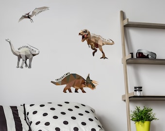 Geometric Named Dinosaur Wall Stickers , Dinosaur Wall Decals, Dinosaur Stickers for Walls, Dinosaur Themed Room, Dino Wall Stickers