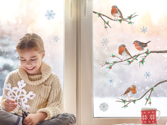 Adesivi per finestre Robins di Natale, adesivi per finestre di Natale,  adesivi per finestre Robin, decorazioni per finestre di Natale,  decalcomanie per finestre di Natale -  Italia