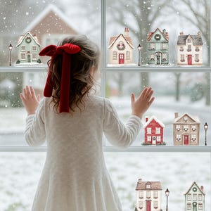 Winter Houses Window Stickers – Vintage Christmas Window Decorations – Reusable & Repositionable – Made in the UK