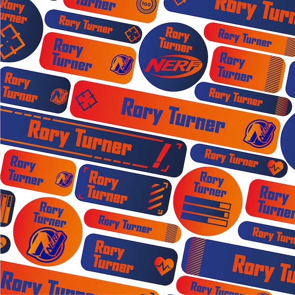 Personalised Nerf name labels, Nerf name stickers, Nerf school labels, School name tags, School name labels