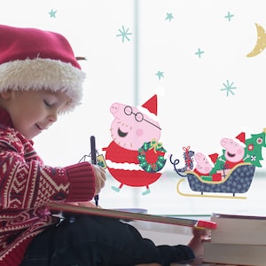 Autocollant de fenêtre Peppa Christmas Sleigh, Christmas Peppa Pig, Peppa Pig Christmas window sticker, Peppa Pig family window sticker