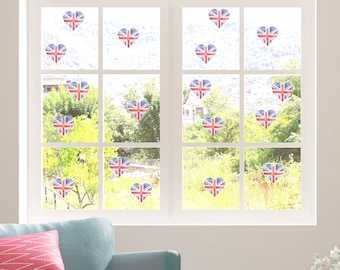 Watercolour Union Jack Hearts window stickers, Coronation window decorations, Coronation window decor, Coronation shop window