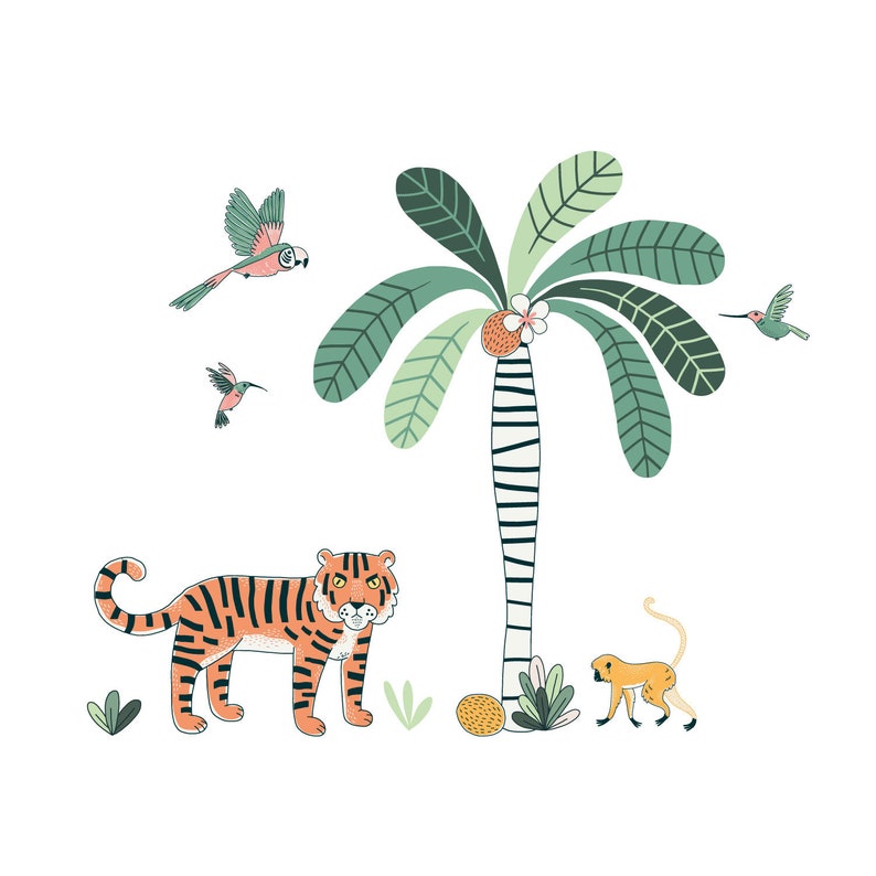 Jungle tree and animals wall sticker pack, Jungle wall stickers, Safari wall stickers, Jungle room decor, Jungle safari room image 3