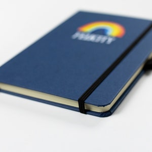 Personalised notebook, A5 teacher notebook, line pages, rainbow notebook design, blue notebook