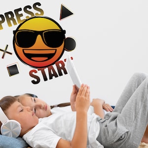 Emoji Press Start wall sticker, Gaming wall decal, Gaming wall sticker, emoji wall decal, emoji wall sticker