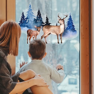 Wald Rentier Fensteraufkleber, Fensteraufkleber Weihnachten, Fensteraufkleber Weihnachten, Fensteraufkleber Winter