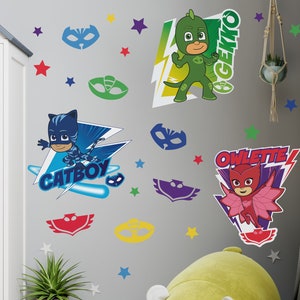 PJ Masks and Stars wall sticker, PJ Masks wall sticker, PJ Masks wall decal, Pj Masks themed bedroom, Pj masks room