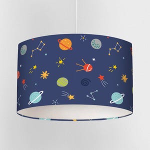 Monochrome Space Lampshade for Nursery or Kids Room – Rocket & Planet Design – Handmade Lamp or Ceiling Shade – 3 Sizes – UK Made