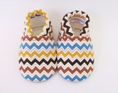 Brown, Tan, Blue, Yellow Chevron Stripe Boy Shoes