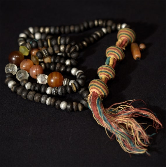 Old Fine Chaplet – Tasbih – Ebony Beads Silver In… - image 1