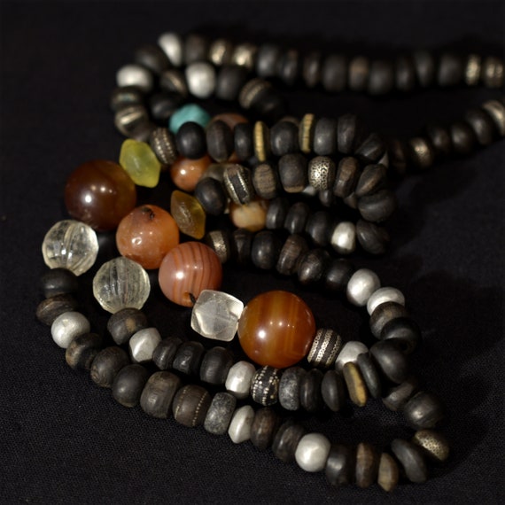 Old Fine Chaplet – Tasbih – Ebony Beads Silver In… - image 8