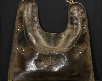 Old Large Tribally Used Water Bag - Thick Hippo Skin - OLBENE - Masai (Maasai) – Kenya
