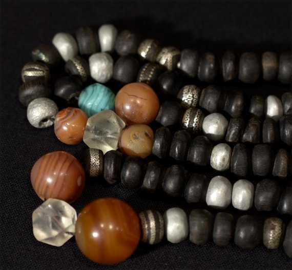 Old Fine Chaplet – Tasbih – Ebony Beads Silver In… - image 3