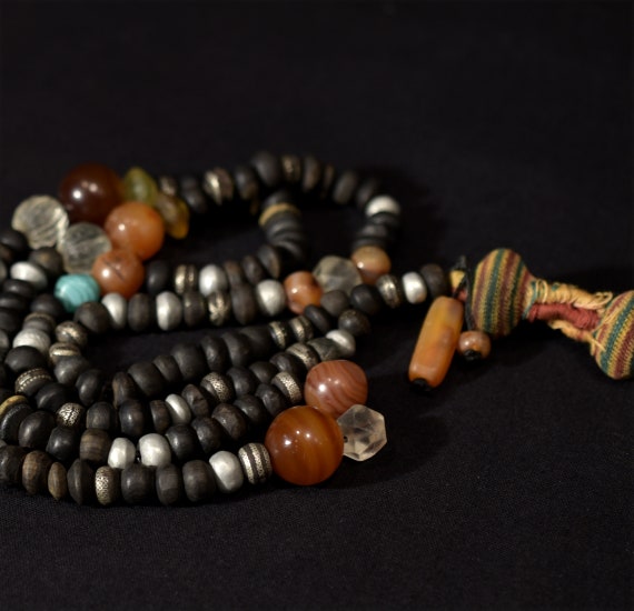 Old Fine Chaplet – Tasbih – Ebony Beads Silver In… - image 7