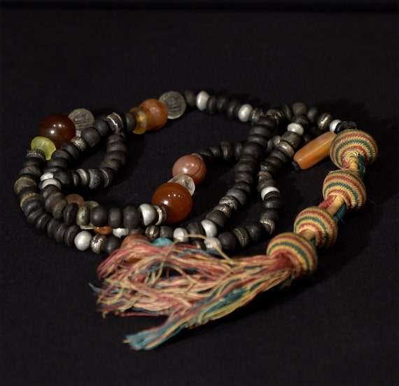 Old Fine Chaplet – Tasbih – Ebony Beads Silver In… - image 6