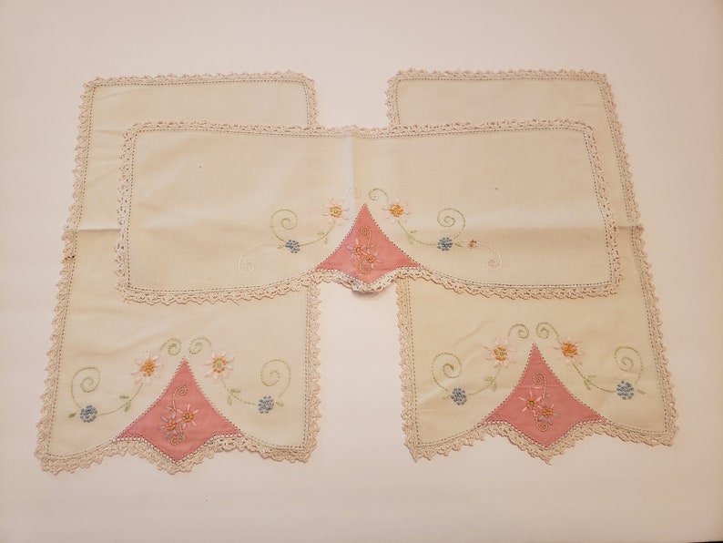 Vintage Dresser Scarves Hand Embroidery Shabby Chic Etsy
