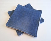 Upcycled Denim Pot Holders / Hot Pads / Dish Rags / Recycled Denim / Plush ORGANIC Terry Cloth Pot Holders / Set of 2 / Camping Gear (1)