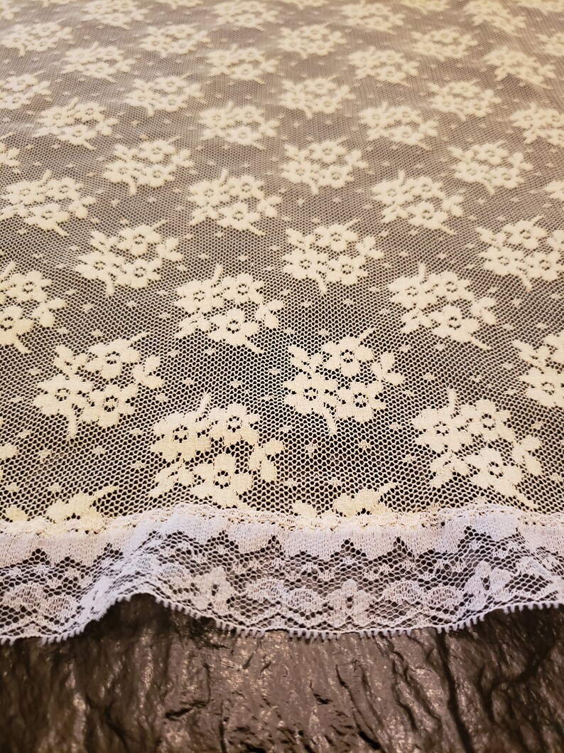 Yellow and White Lace Table Runner Dresser Scarf Vanity Topper