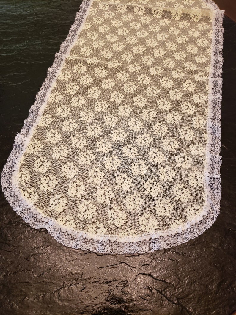 Yellow and White Lace Table Runner Dresser Scarf Vanity Topper