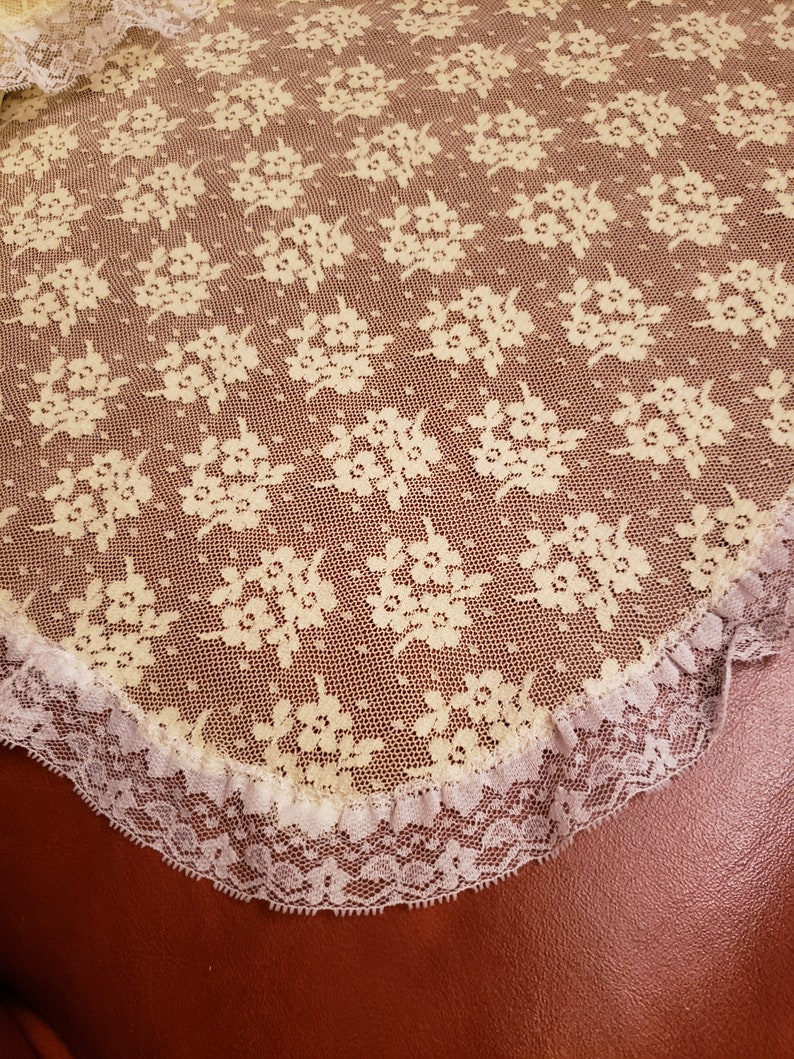 Yellow and White Lace Table Runner Dresser Scarf Vanity Topper
