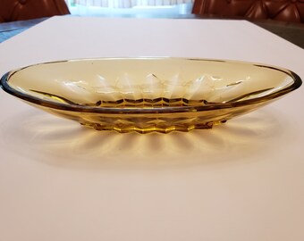Mid Century Amber Candy Dish / Retro Home Decor / Oval Candy Dish / Office Decor