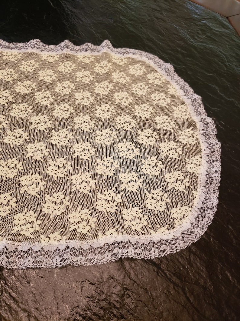 Yellow and White Lace Table Runner Dresser Scarf Vanity Topper
