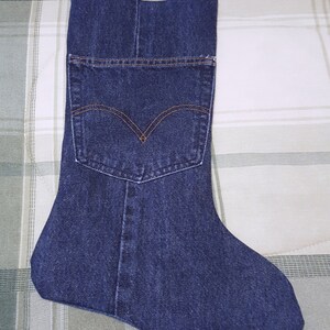 Upcycled Denim Rustic Christmas Stocking / Country Christmas Stocking / Rustic Country Holiday Decor image 5