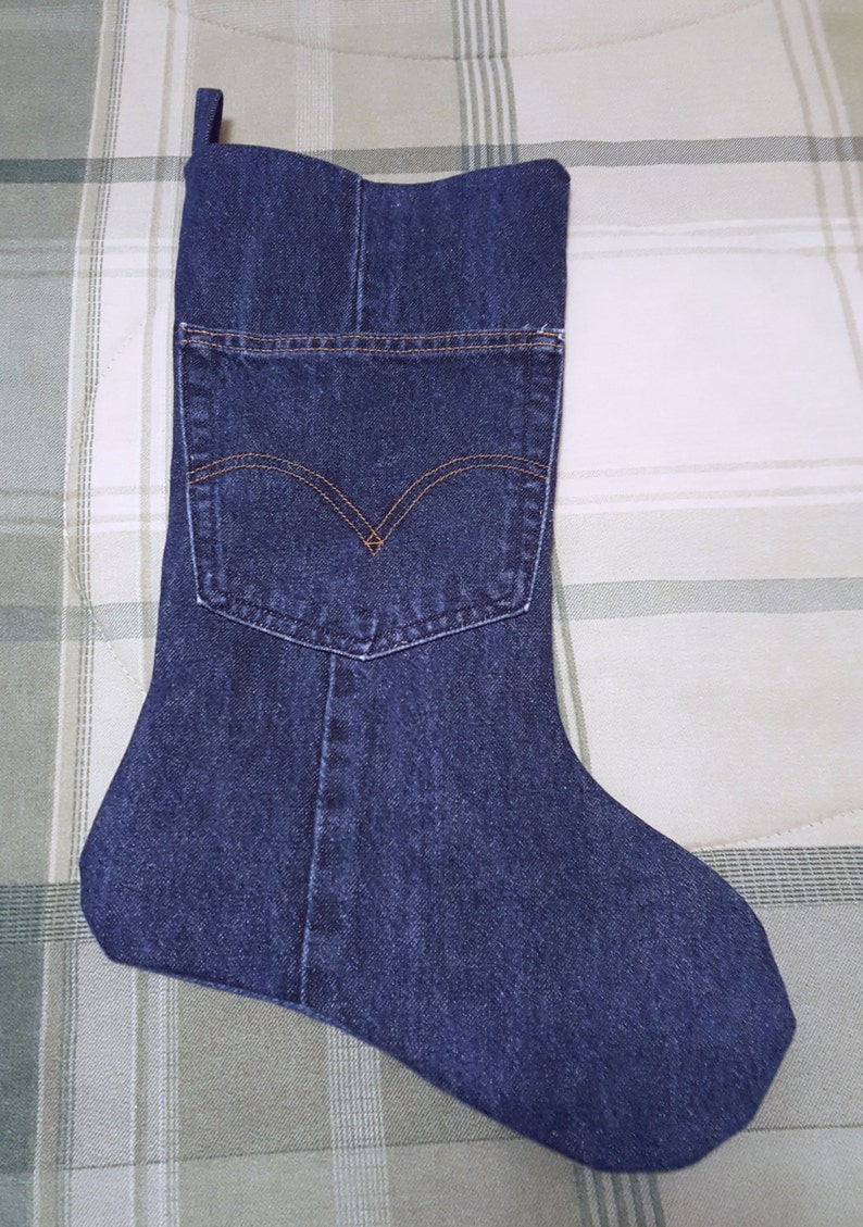 Upcycled Denim Rustic Christmas Stocking / Country Christmas Stocking / Rustic Country Holiday Decor image 5