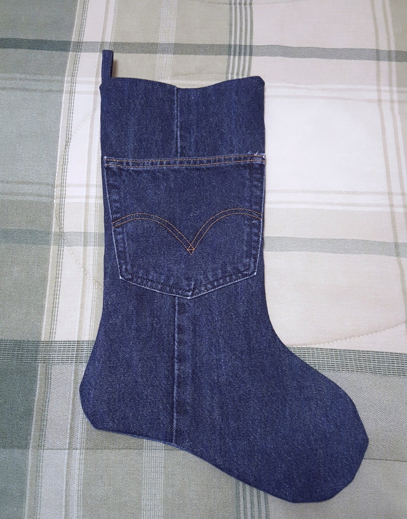 Upcycled Denim Rustic Christmas Stocking / Country Christmas Stocking / Rustic Country Holiday Decor image 1