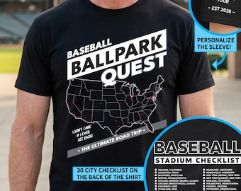 野球場巡りクエストTシャツ｜30球場都市チェックリストトラッカー｜パーソナライズされたツアーアパレル