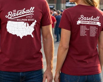 野球場巡りTシャツ｜アメリカのスタジアムマップ、30都市チェックリスト｜RV旅行｜退職祝いギフト