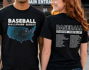 野球ロードトリップ | ボールパークチェイサースタジアムマップ | 兄弟や新郎付添人へのギフト | モダンシティチェックリストTシャツ