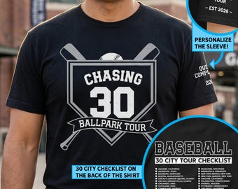 パーソナライズされた「Chasing 30」野球シャツ | レトロヴィンテージボールパークチェックリスト