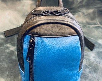 Black & blue mini leather backpack
