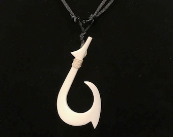 Buffalo bone Fish Hook Adjustable Necklace Maui bone pendant Moana handmade gift item