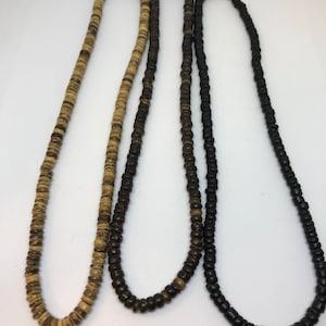 Coconut beads necklace 16&quot; set of 3 natural black brown