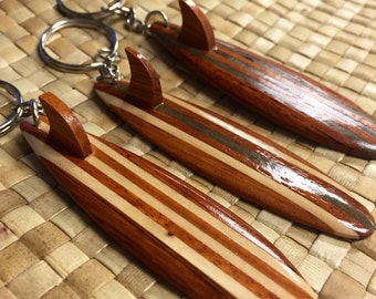 Wood Surfboard Keychain , surfer favors - hawaiian surfing , christmas gift beach lover key holder - handmade