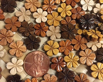 Wood flower 7mm assorted color Lot of 25, 50, 100 arts and crafts - handmade