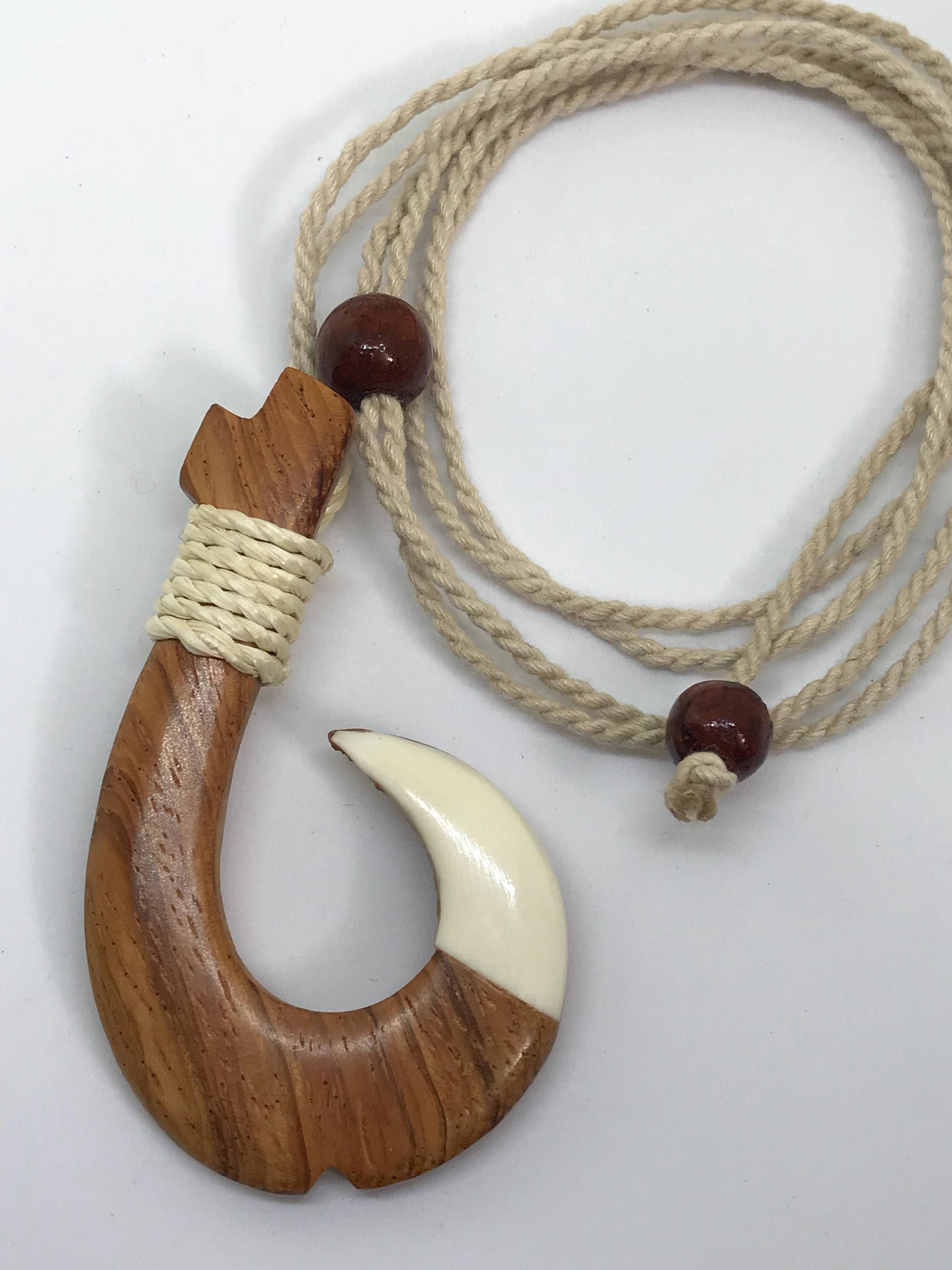 KanaKala Pacific Hawaiian Hand Carved Bone Fish Hook Necklace for Men. Our  Zac Brown Band Inspired Replica. Black Cord., Adjustable, Bone