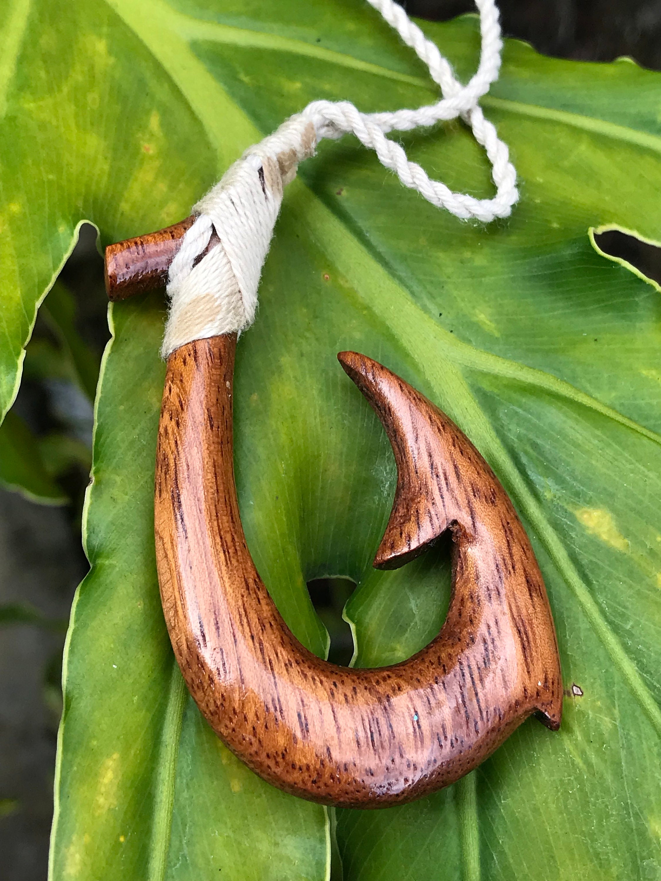 Maui's Wood fish hook pendant necklace Hawaiian Etsy