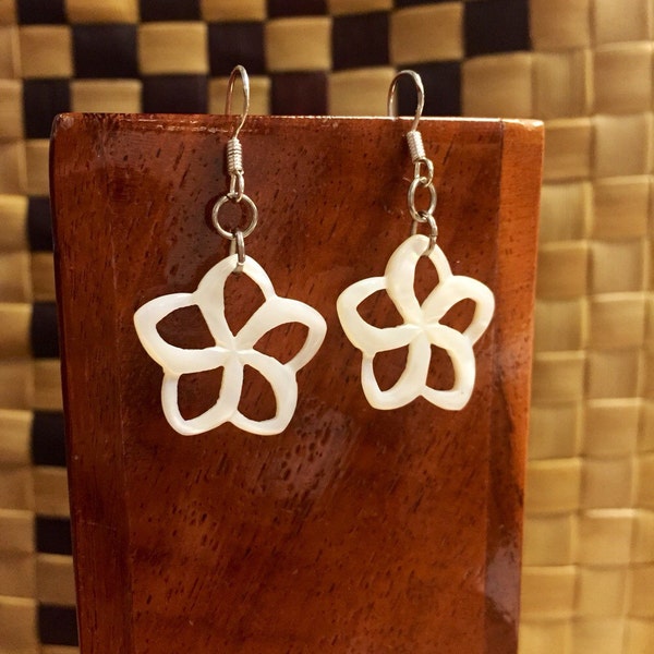 Mother of Pearl Plumeria Earrings in sterling silver